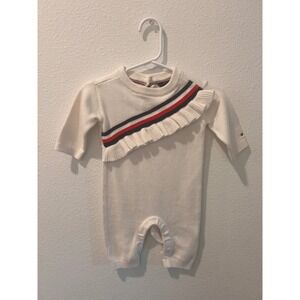 Tommy Hilfiger Baby Girls Cream Knit Ruffle Stripe Long Sleeve Romper 3-6M